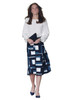 Puffy White Blouse & Geo Print A-line Skirt Set