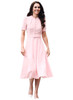 Blush Pink Puffy Fit-&-Flare Midi Dress with Mandarin Collar