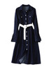 Indigo Stretch-Denim Shirt Dress with Button Front and Belt