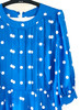Vintage Dark Blue Polka Dot Pleated Midi Dress with Belted Waist