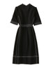 Black Vintage Mandarin Collar Fitted Midi Tea Dress