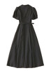 Audrey Hepburn Inspired Black Lapel Collar Embossed Pattern Swing Dress