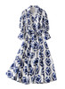 Ikat Batik Print V-neck Wrap Dress in Blue