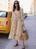 Boho Long Sleeve Floral Print Ruffled Midi Dress