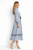 Blue Diamond Geo Print Maxi Shirt Dress with Drawstring Waist