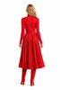 Red Turtle Neck Knit Top and High-Waist Pleated Midi Skirt Set