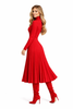 Red Turtle Neck Knit Top and High-Waist Pleated Midi Skirt Set