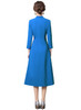 Blue 3/4 Sleeve Double-Breasted Wrap Coat Dress