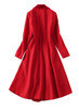 Velvet Collar Double Breasted A-line Midi Coat in Red