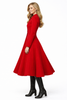 Velvet Collar Double Breasted A-line Midi Coat in Red