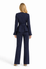Navy Ruffled Peplum Wrap Jacket & High Waist Wide-leg Pants