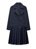 Navy Zip-up Moto Jacket & Knife-pleated Short Skirt Set
