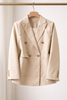 Beige Double Breasted Peak Lapel Blazer