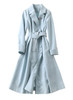 Dusty Blue Button-Down Fit-and-Flared Belted Coat Dress