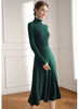 Green Turtle Neck Fit Knit Top & High-waist Pleated Midi Skirt