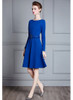 Royal Blue Round Neck Belted Fit and Flare A-line Dress