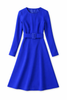 Royal Blue Round Neck Belted Fit and Flare A-line Dress