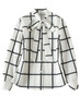 Windowpane Check Blouse and Satin Pencil Skirt Set with Pussy Bow Detail