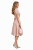 Nude Crew-neck Puff Short Sleeve Self-belt Flared Dress