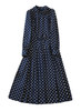 Victorian Navy Polka Dot Print Puffy Pleated Dress