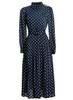 Victorian Navy Polka Dot Print Puffy Pleated Dress