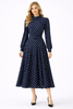 Victorian Navy Polka Dot Print Puffy Pleated Dress