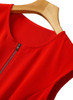 Red Cap-sleeve Zip-Front Fit-and-Flare Midi Dress