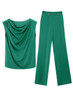 Cap-sleeve Draped Top & High-waisted Palazzo Pants Set