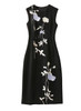 Black Cap-sleeve Embellished Floral-Jacquard Midi Dress