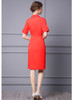 Red Shirt Dress with Button Front and Shirt Collar