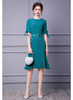 Teal Fit-and-Flare Dress with Tie Detail Sleeves
