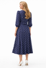 Vintage Navy Polka Dot Pleated Midi Dress with Belted Waist