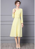 Yellow A-line Dress with Wraparound Waist Design