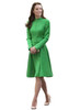 Green Belted High Neck Zip Front Fit-and-Flare Coat Dress