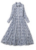White Ditsy Floral Pleated Shirt Dress with Long Sleeves