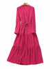 Hot Pink Cotton Chiffon Tiered Dress with Mandarin Collar