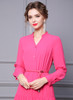 Hot Pink Cotton Chiffon Tiered Dress with Mandarin Collar