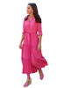 Hot Pink Cotton Chiffon Tiered Dress with Mandarin Collar
