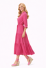 Hot Pink Cotton Chiffon Tiered Dress with Mandarin Collar
