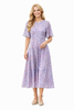 Lilac Multi Flutter Sleeve Fit-and-Flare Chiffon Midi Dress