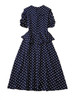 Navy Polka Dot Puffed Sleeve Peplum Fit & Flare Dress