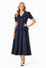 Navy Polka Dot Puffed Sleeve Peplum Fit & Flare Dress
