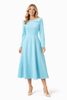Sky Blue Boat Neck Coat Dress with Fit-and-Flare Silhouette