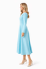 Sky Blue Boat Neck Coat Dress with Fit-and-Flare Silhouette