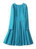 Teal Fit-and-Flare Midi Pleated Dress with Square Neck