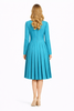 Teal Fit-and-Flare Midi Pleated Dress with Square Neck