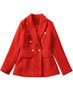 Red Textured Tweed Blazer with Gold Buttons