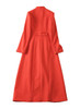 Bold Red Maxi Coat Dress with Mandarin Collar