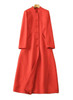 Bold Red Maxi Coat Dress with Mandarin Collar