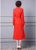 Bold Red Maxi Coat Dress with Mandarin Collar